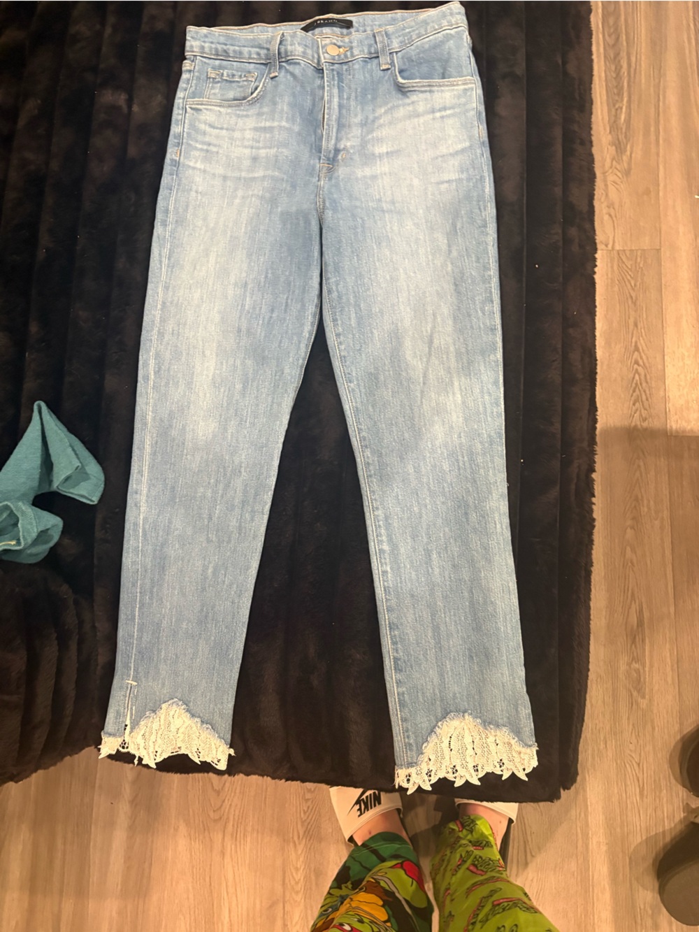 Light Blue Lace-Hem Women's Jeans
